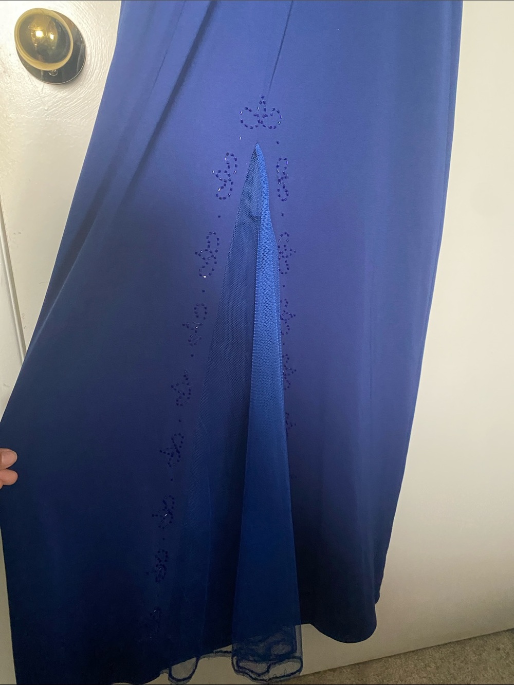 Jessica Navy Beaded Lace-Front Maxi Slip Dress - Picture 5 of 7